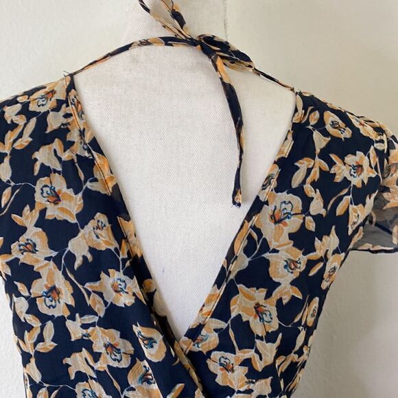 Band of Gypsies Taupe Navy Floral Wrap Boho Maxi Dress - Picture 9 of 9